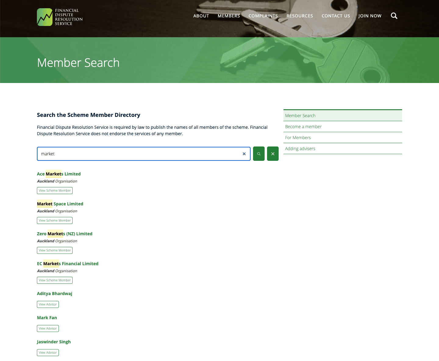 Algolia instant Scheme Member and Advisor search